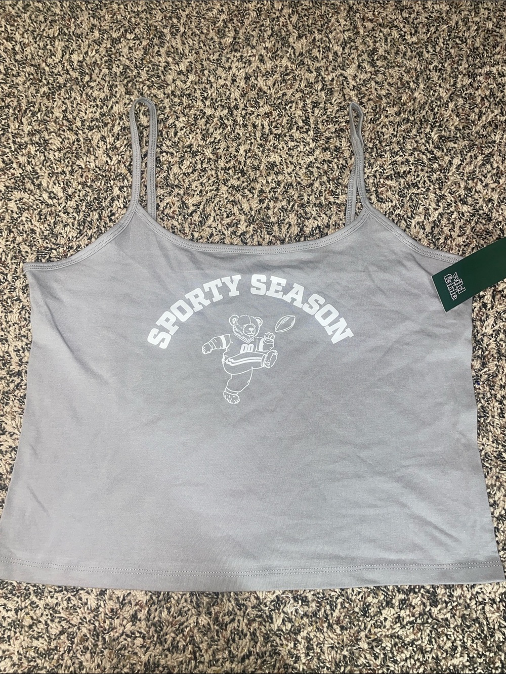 Wild Fable Sporty Grey Graphic Cropped Football Bear Tank Size Large  NWT